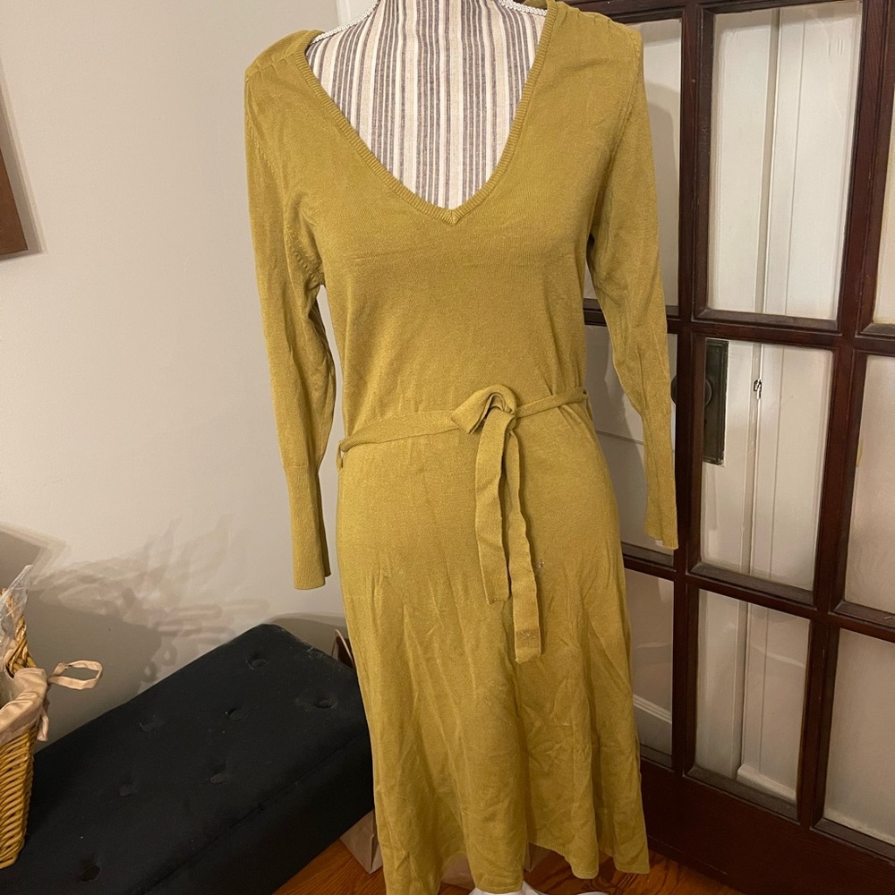 BCBGMaxAzria Long Sleeve V-Neck Tie-Waist Midi Dress